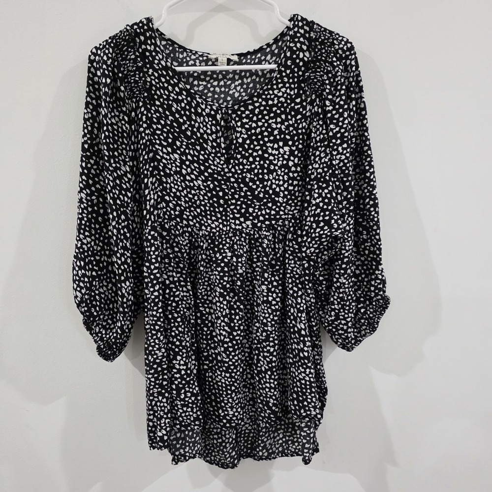 Umgee Womens Top Size Large Black‎ And White Balloon Sleeve Flowy Hi Low
